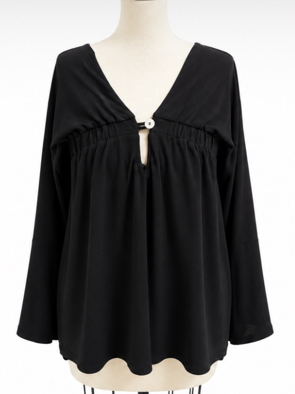 Serene Women's Black Flowy Tunic Top Long Sleeve Boho Blouse Size Large